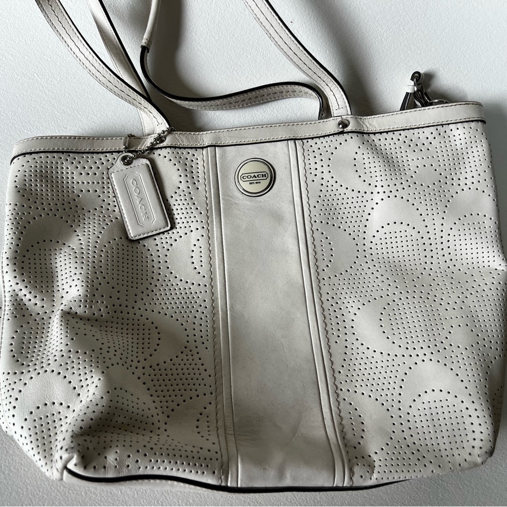 Coach Cream Perforated Tote Bag
